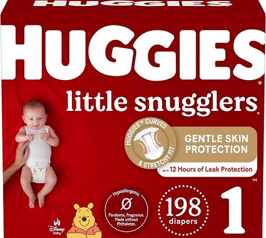 Huggies Little Snugglers Size 1 Diapers, 198 Count, for babies 8-14 lbs, with leak protection and wetness indicator