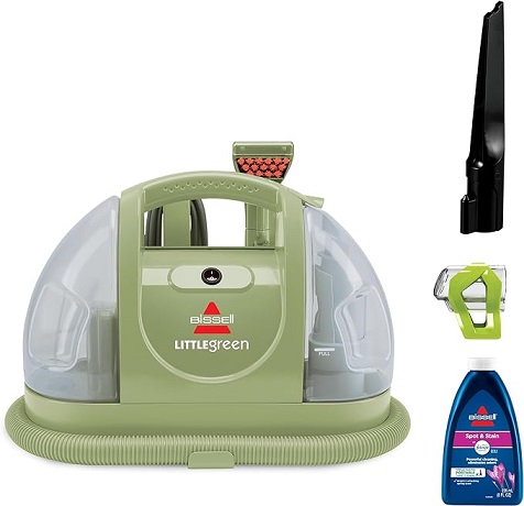 Portable BISSELL Little Green 1400B carpet and upholstery cleaner with specialty tools