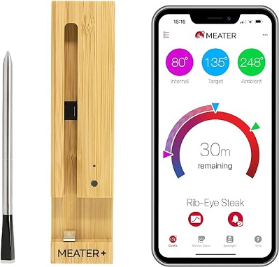 MEATER Plus wireless Bluetooth meat thermometer with long-range capability"